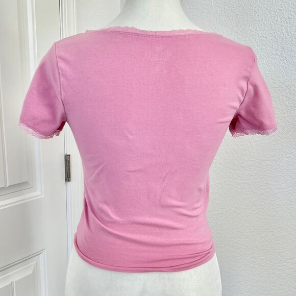 Hollister Must-Have Collection Dusty Pink Lace Trim Baby Tee - Size Small - Picture 4 of 8